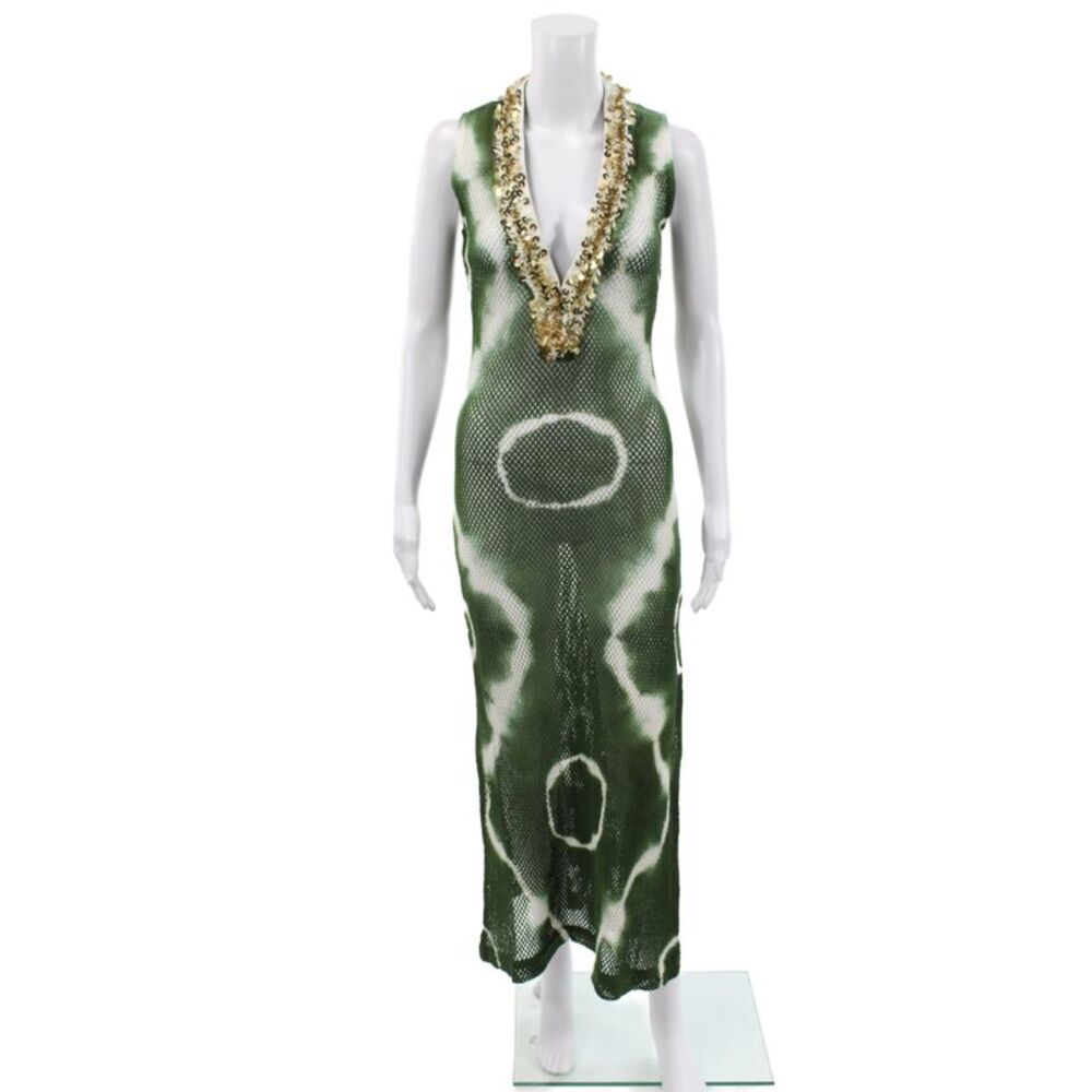 Miss June Womens Maxi Tie Dye Green Cotton V-Neck Sleeveless Dress Size S